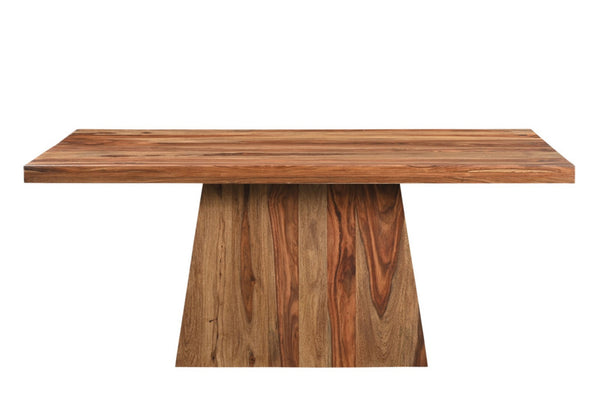 HomeRoots 75" Solid Wood Pedestal Dining Table - Timeless Brown Finish, Seats 6, Versatile for Any Space 565234