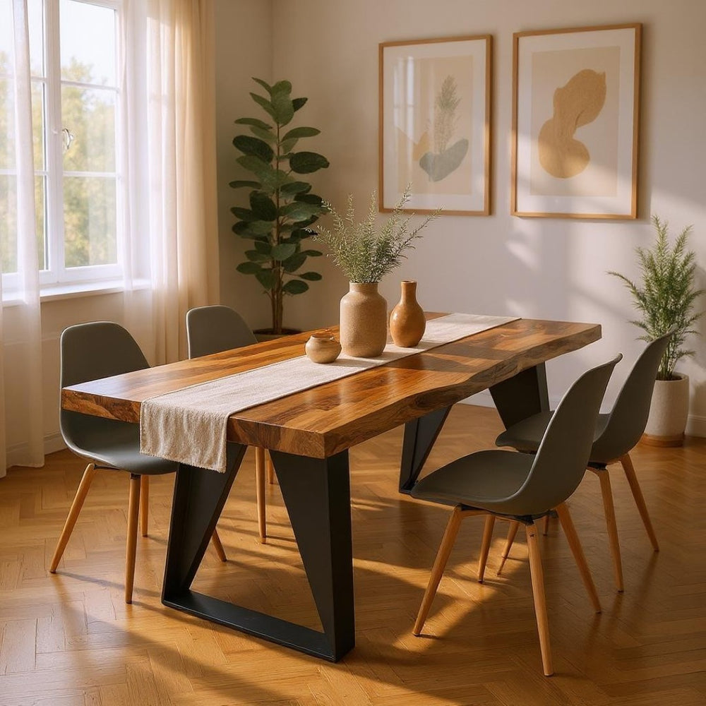 HomeRoots 80" Live Edge Solid Wood Dining Table with Black Iron Base - Rustic Modern, Seats 6, Unique Design 565235