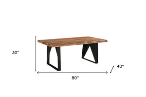 HomeRoots 80" Live Edge Solid Wood Dining Table with Black Iron Base - Rustic Modern, Seats 6, Unique Design 565235