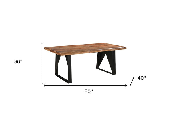HomeRoots 80" Live Edge Solid Wood Dining Table with Black Iron Base - Rustic Modern, Seats 6, Unique Design 565235