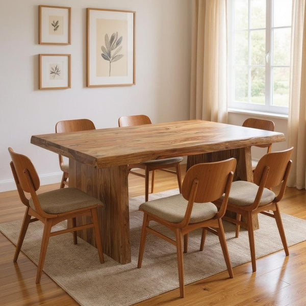 HomeRoots 74" Brown Wood Double Pedestal Live Edge Dining Table - Artisanal Sheesham Design for Stylish Dining 565236