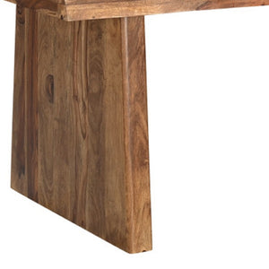 HomeRoots 74" Brown Wood Double Pedestal Live Edge Dining Table - Artisanal Sheesham Design for Stylish Dining 565236