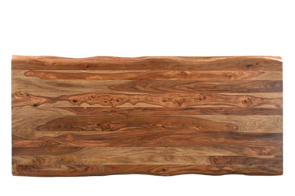 HomeRoots 86" Rustic Live Edge Dining Table - Handcrafted Sheesham Wood, Double Pedestal, Seats 8 Comfortably 565237