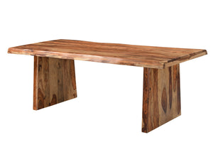 HomeRoots 86" Rustic Live Edge Dining Table - Handcrafted Sheesham Wood, Double Pedestal, Seats 8 Comfortably 565237