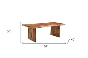 HomeRoots 86" Rustic Live Edge Dining Table - Handcrafted Sheesham Wood, Double Pedestal, Seats 8 Comfortably 565237