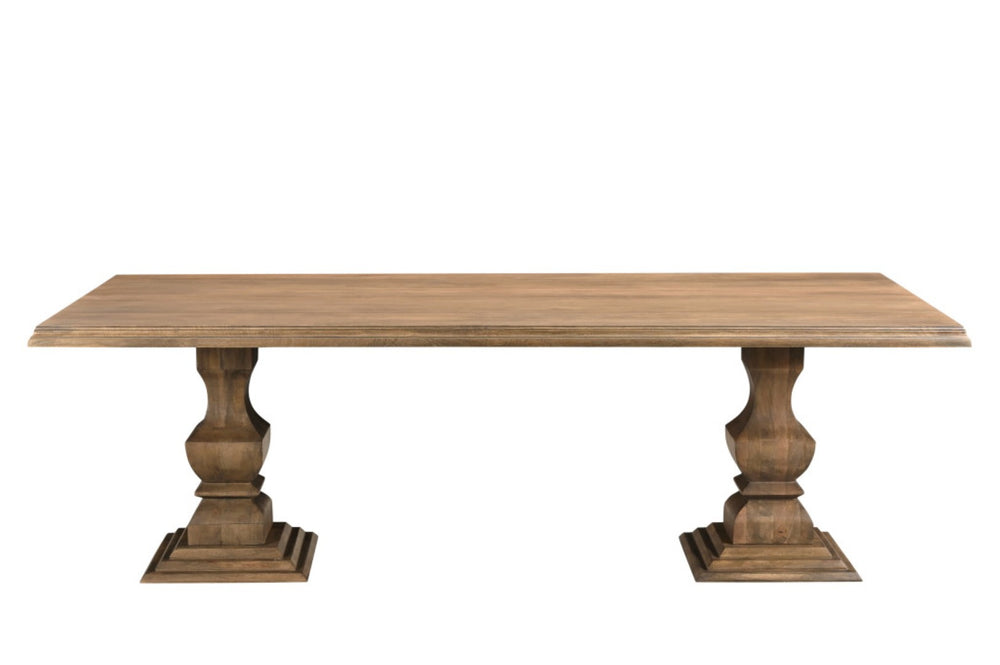HomeRoots 96" Brown Solid Wood Double Pedestal Dining Table – Timeless Elegance for Family Gatherings & Workspaces 565238