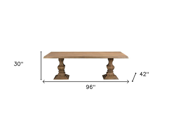 HomeRoots 96" Brown Solid Wood Double Pedestal Dining Table – Timeless Elegance for Family Gatherings & Workspaces 565238