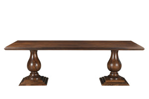 HomeRoots 96" Dark Brown Solid Wood Dining Table with Carved Double Pedestal Base - Stylish & Versatile Design 565239