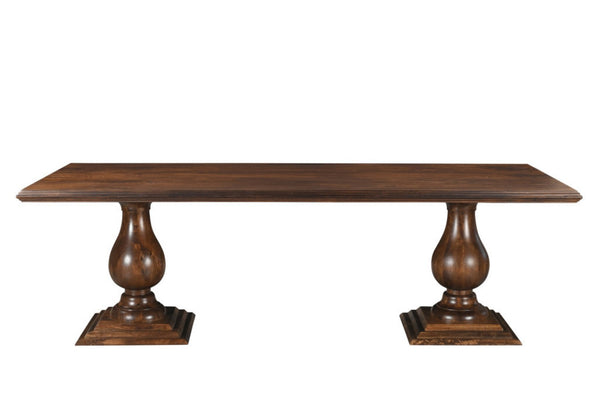 HomeRoots 96" Dark Brown Solid Wood Dining Table with Carved Double Pedestal Base - Stylish & Versatile Design 565239