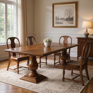 HomeRoots 96" Dark Brown Solid Wood Dining Table with Carved Double Pedestal Base - Stylish & Versatile Design 565239