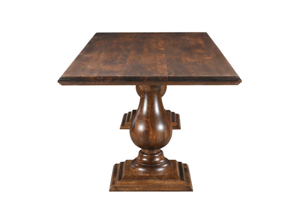 HomeRoots 96" Dark Brown Solid Wood Dining Table with Carved Double Pedestal Base - Stylish & Versatile Design 565239