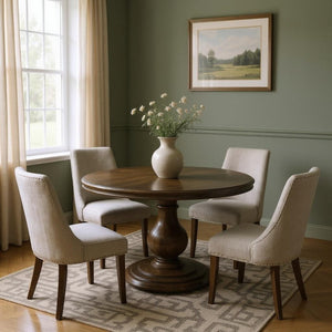 HomeRoots 60" Brown Solid Mango Wood Round Pedestal Dining Table - Timeless Design & Comfort for Six 565240