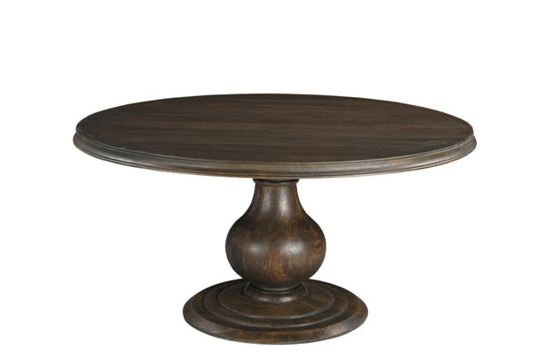 HomeRoots 60" Brown Solid Mango Wood Round Pedestal Dining Table - Timeless Design & Comfort for Six 565240