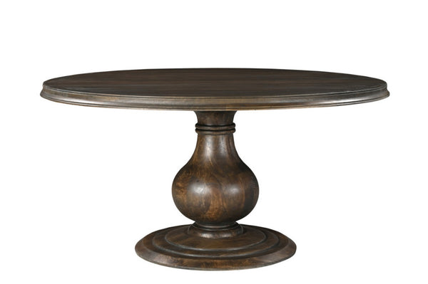HomeRoots 60" Brown Solid Mango Wood Round Pedestal Dining Table - Timeless Design & Comfort for Six 565240