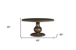 HomeRoots 60" Brown Solid Mango Wood Round Pedestal Dining Table - Timeless Design & Comfort for Six 565240
