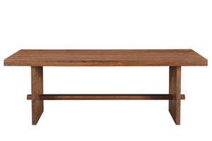 HomeRoots 86" Brown Wood Trestle Base Dining Table - Rustic Acacia Elegance for Dining & Entertaining Spaces 565242