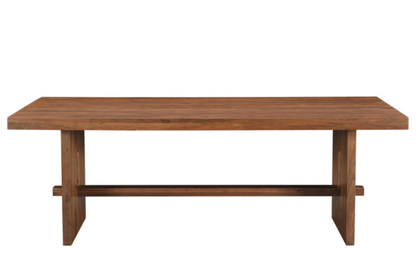 HomeRoots 86" Brown Wood Trestle Base Dining Table - Rustic Acacia Elegance for Dining & Entertaining Spaces 565242