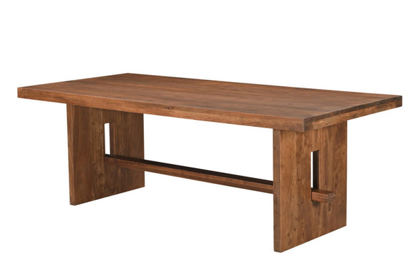 HomeRoots 86" Brown Wood Trestle Base Dining Table - Rustic Acacia Elegance for Dining & Entertaining Spaces 565242