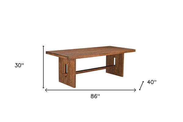HomeRoots 86" Brown Wood Trestle Base Dining Table - Rustic Acacia Elegance for Dining & Entertaining Spaces 565242