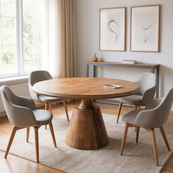 HomeRoots 48" Natural Wood Pedestal Round Dining Table - Elegant Solid Acacia Design for Cozy Gatherings 565244