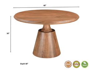 HomeRoots 48" Natural Wood Pedestal Round Dining Table - Elegant Solid Acacia Design for Cozy Gatherings 565244