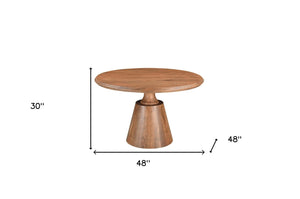 HomeRoots 48" Natural Wood Pedestal Round Dining Table - Elegant Solid Acacia Design for Cozy Gatherings 565244