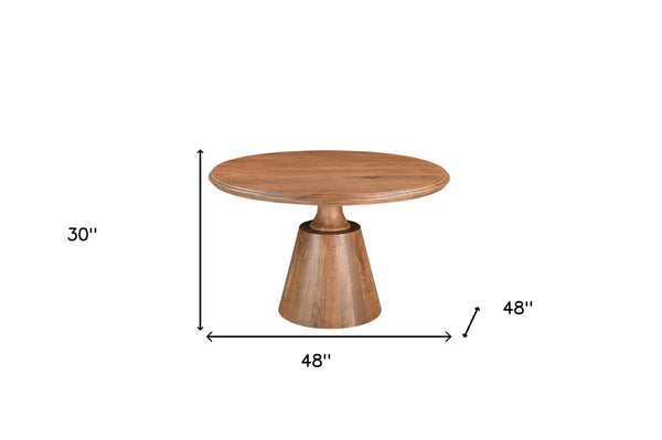 HomeRoots 48" Natural Wood Pedestal Round Dining Table - Elegant Solid Acacia Design for Cozy Gatherings 565244