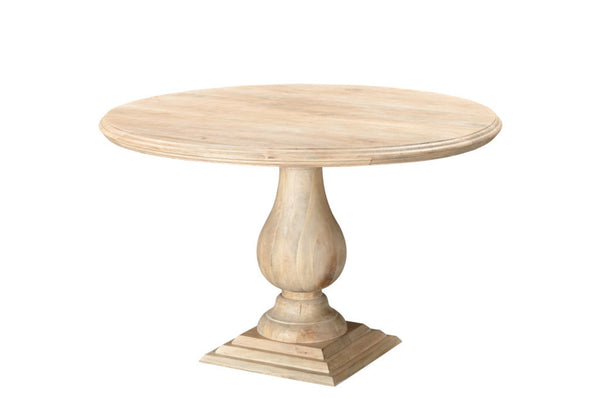 HomeRoots 48" Natural Solid Wood Pedestal Dining Table - Rustic Round Top, Inviting Design for Family Gatherings 565245