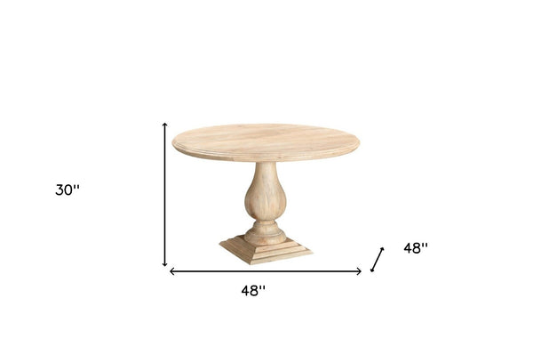 HomeRoots 48" Natural Solid Wood Pedestal Dining Table - Rustic Round Top, Inviting Design for Family Gatherings 565245