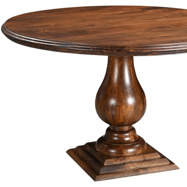 HomeRoots 48" Brown Solid Wood Round Dining Table with Pedestal Base - Timeless Design for Family Gatherings 565246
