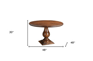 HomeRoots 48" Brown Solid Wood Round Dining Table with Pedestal Base - Timeless Design for Family Gatherings 565246