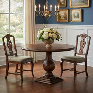 HomeRoots 48" Brown Solid Wood Round Dining Table with Pedestal Base - Timeless Design for Family Gatherings 565246