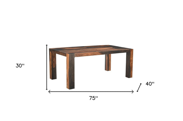 HomeRoots 75" Solid Sheesham Wood Dining Table - Dark Brown Multi-Tonal Finish for Modern Rustic Elegance 565248