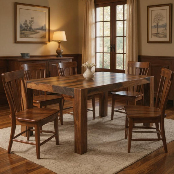 HomeRoots 75" Solid Sheesham Wood Dining Table - Dark Brown Multi-Tonal Finish for Modern Rustic Elegance 565248