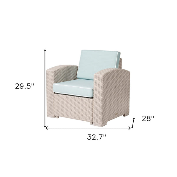 HomeRoots 33" Gray Heavy Duty Plastic Outdoor Club Chair with Removable Blue Cushion for Stylish Comfort 565249
