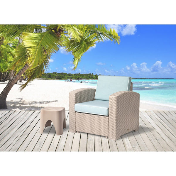 HomeRoots 33" Gray Heavy Duty Plastic Outdoor Club Chair with Removable Blue Cushion for Stylish Comfort 565249