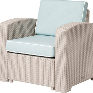 HomeRoots 33" Gray Heavy Duty Plastic Outdoor Club Chair with Removable Blue Cushion for Stylish Comfort 565249