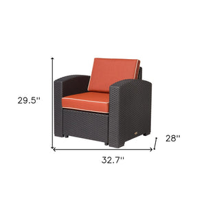 HomeRoots 33" Stylish Black Heavy Duty Outdoor Club Chair with Removable Red Cushion for Ultimate Comfort 565250