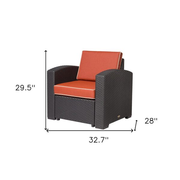 HomeRoots 33" Stylish Black Heavy Duty Outdoor Club Chair with Removable Red Cushion for Ultimate Comfort 565250