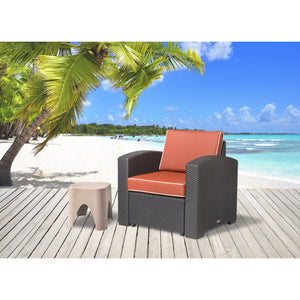 HomeRoots 33" Stylish Black Heavy Duty Outdoor Club Chair with Removable Red Cushion for Ultimate Comfort 565250