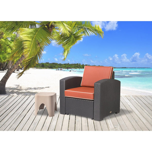 HomeRoots 33" Stylish Black Heavy Duty Outdoor Club Chair with Removable Red Cushion for Ultimate Comfort 565250