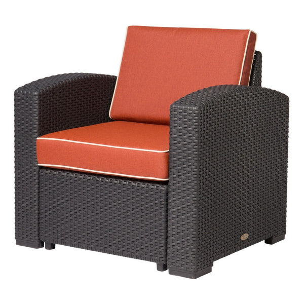 HomeRoots 33" Stylish Black Heavy Duty Outdoor Club Chair with Removable Red Cushion for Ultimate Comfort 565250