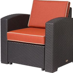 HomeRoots 33" Stylish Black Heavy Duty Outdoor Club Chair with Removable Red Cushion for Ultimate Comfort 565250