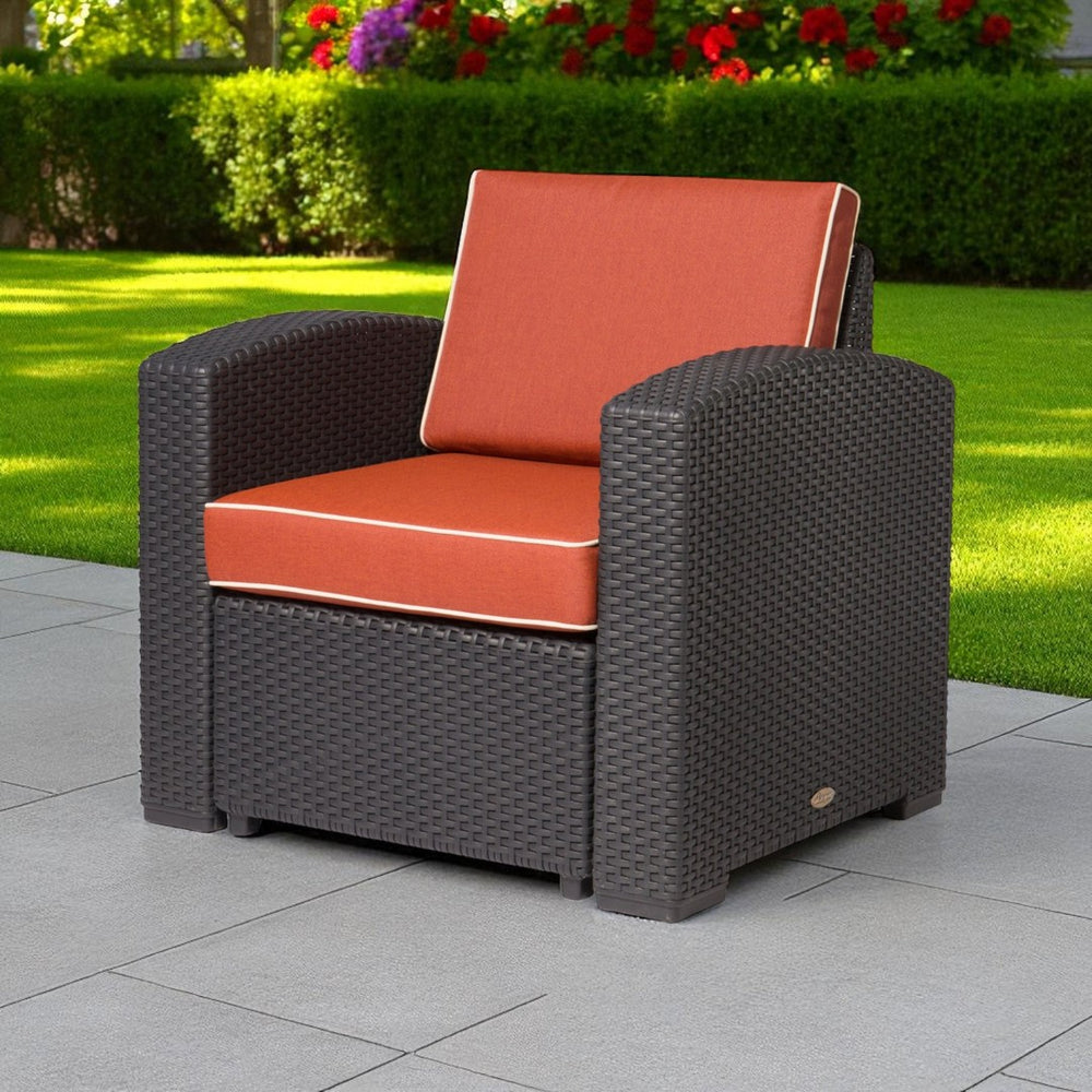 HomeRoots 33" Stylish Black Heavy Duty Outdoor Club Chair with Removable Red Cushion for Ultimate Comfort 565250