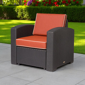 HomeRoots 33" Stylish Black Heavy Duty Outdoor Club Chair with Removable Red Cushion for Ultimate Comfort 565250