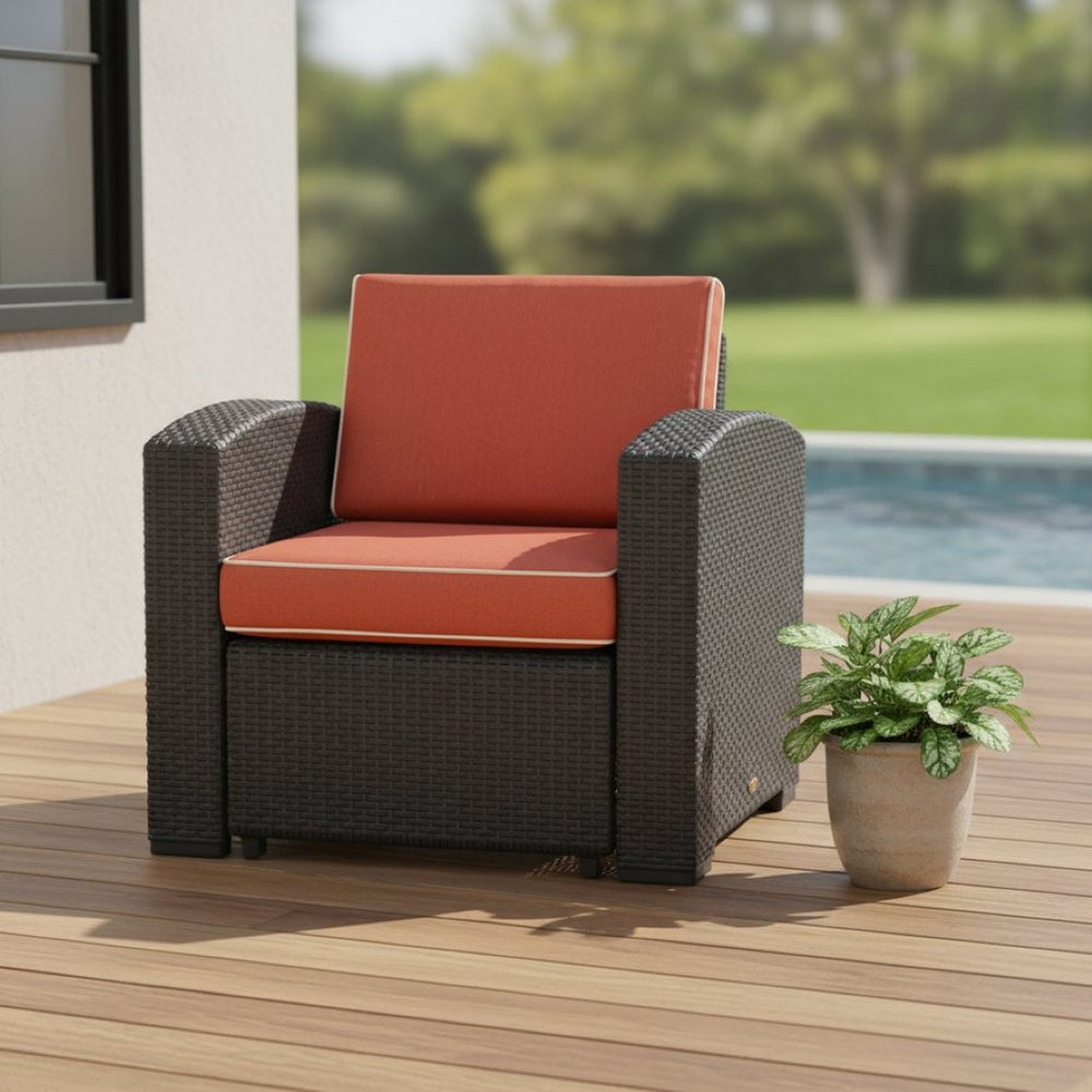 HomeRoots 33" Stylish Black Heavy Duty Outdoor Club Chair with Removable Red Cushion for Ultimate Comfort 565250