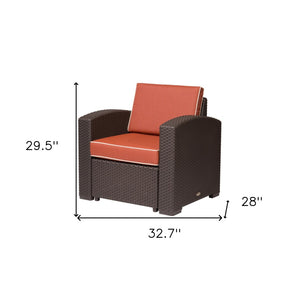 HomeRoots 33" Red Heavy Duty Plastic Outdoor Accent Chair with Removable Cushion for Stylish Comfort & Durability 565251