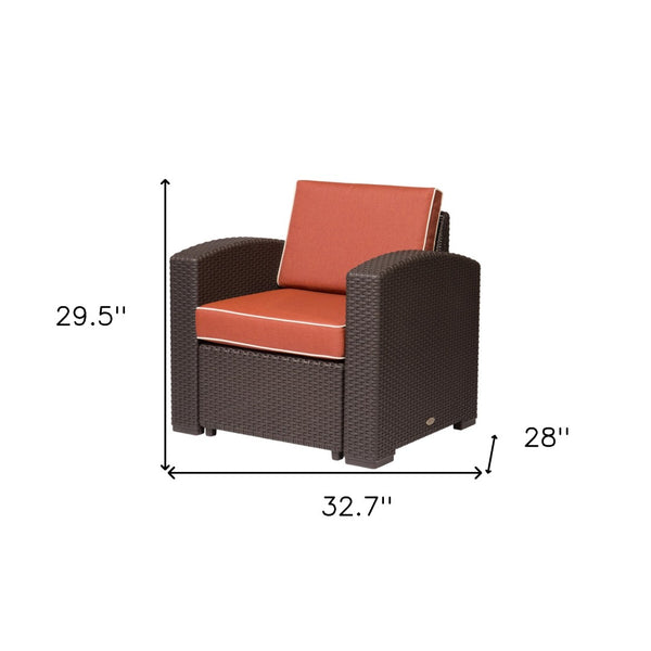 HomeRoots 33" Red Heavy Duty Plastic Outdoor Accent Chair with Removable Cushion for Stylish Comfort & Durability 565251