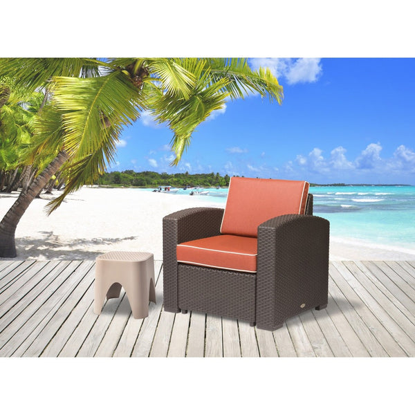 HomeRoots 33" Red Heavy Duty Plastic Outdoor Accent Chair with Removable Cushion for Stylish Comfort & Durability 565251