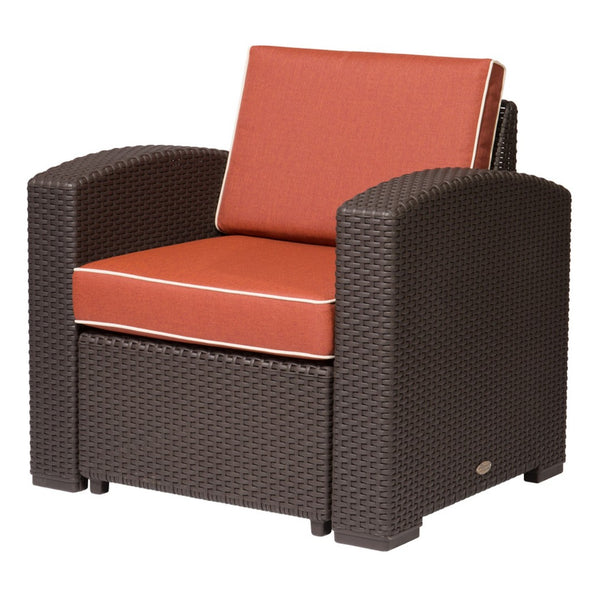 HomeRoots 33" Red Heavy Duty Plastic Outdoor Accent Chair with Removable Cushion for Stylish Comfort & Durability 565251